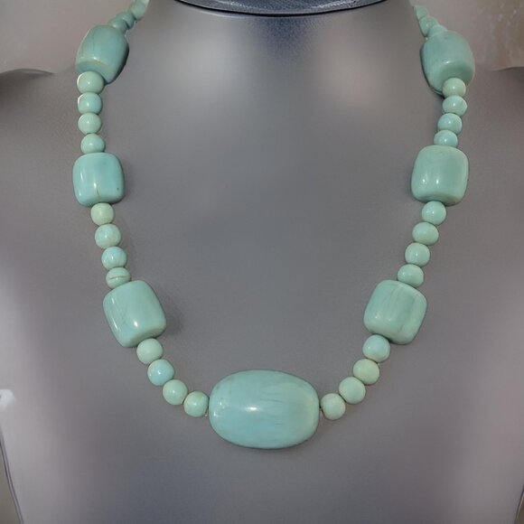 8" India Hand-painted Turquoise Chunky Wood Bead Vintage 90s Necklace Set - Picture 1 of 6
